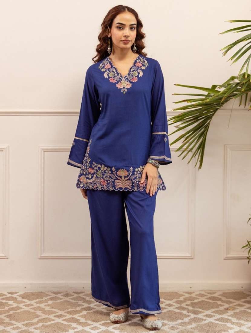 women embroidered long sleeve ethnic co-ord set - 22069626 -  Zoom Image - 0