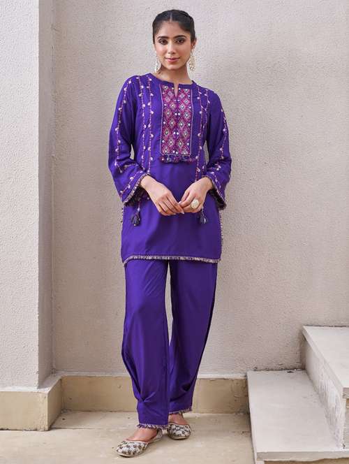 women embroidered long sleeve ethnic co-ord set - 22069627 -  Standard Image - 0
