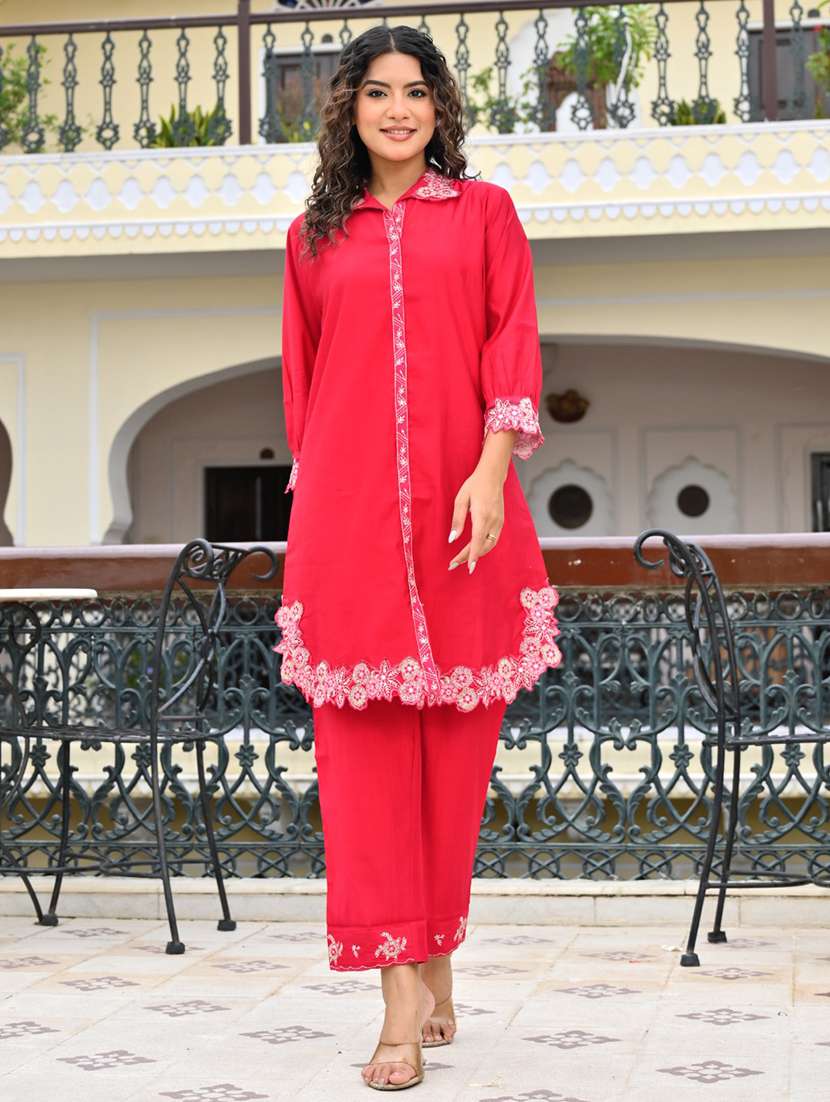 women embroidered three quarter sleeve ethnic co-ord set - 22069631 - Zoom Image - 0