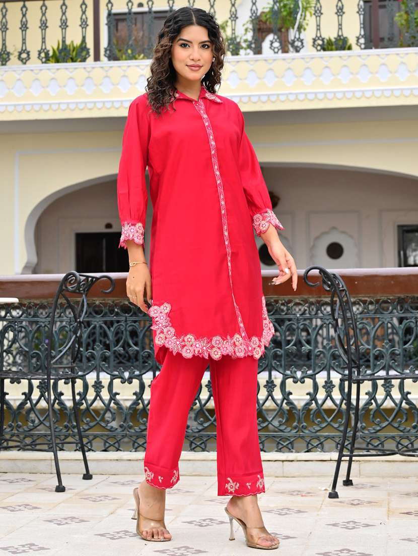 women embroidered three quarter sleeve ethnic co-ord set - 22069631 - Standard Image - 5