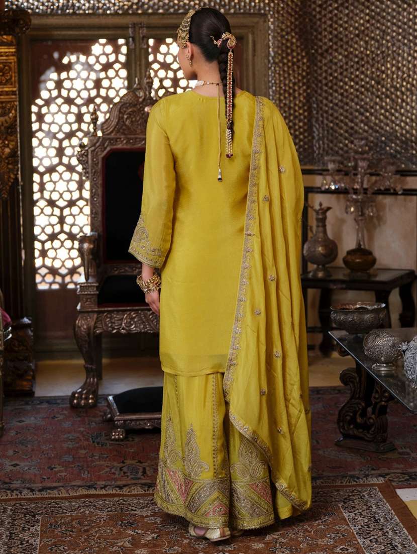 women embroidered long sleeve kurta sharara with dupatta set - 22069658 - Standard Image - 3