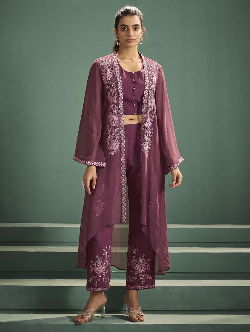 women embroidered long sleeve fusion set