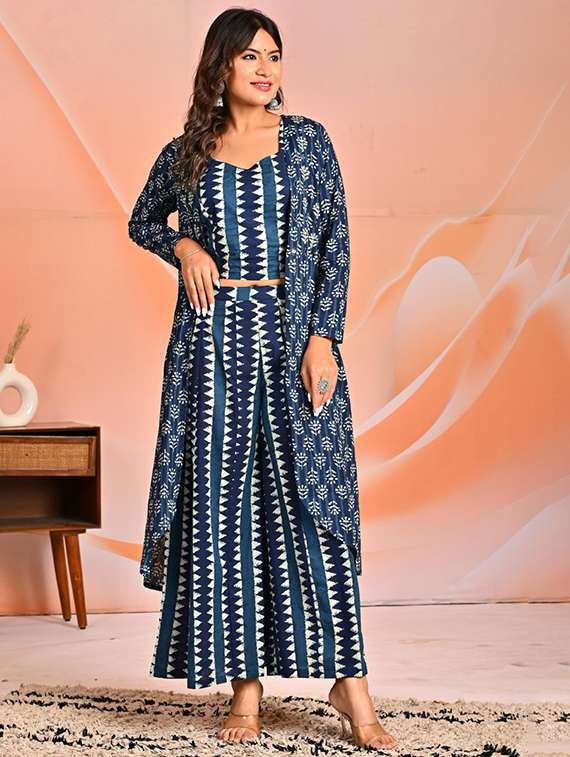 women printed long sleeve fusion set