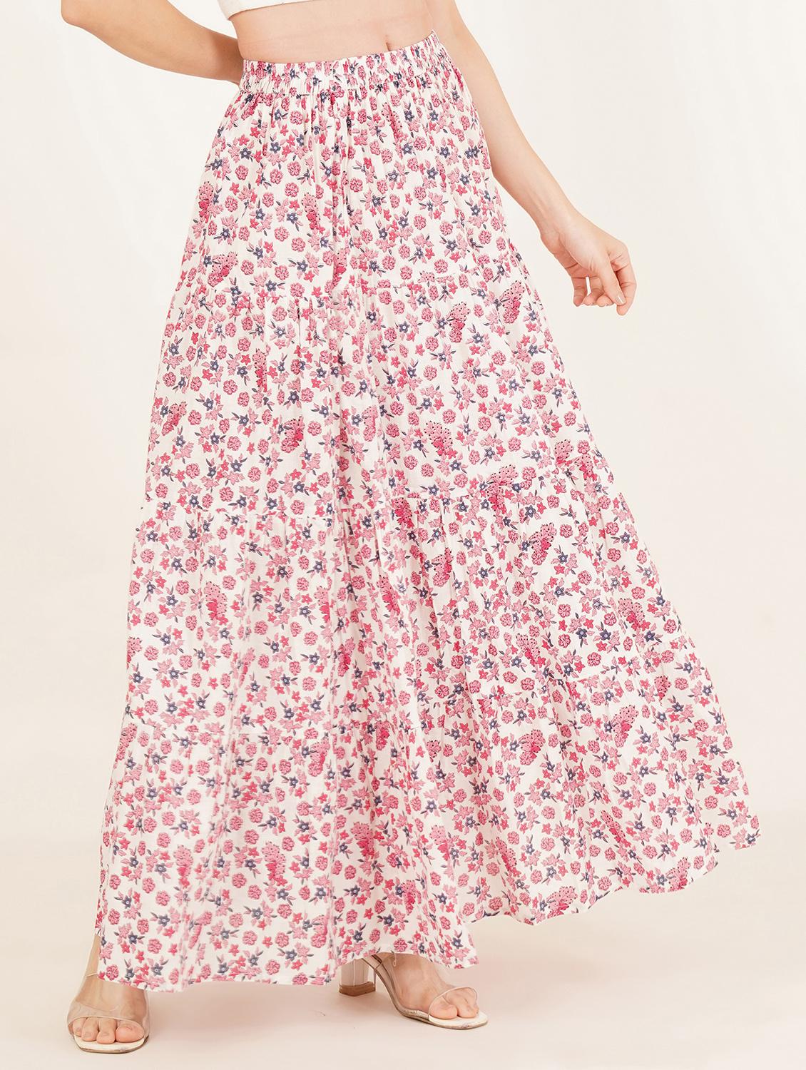 women floral print high rise tiered skirt - 22069696 - Standard Image - 3