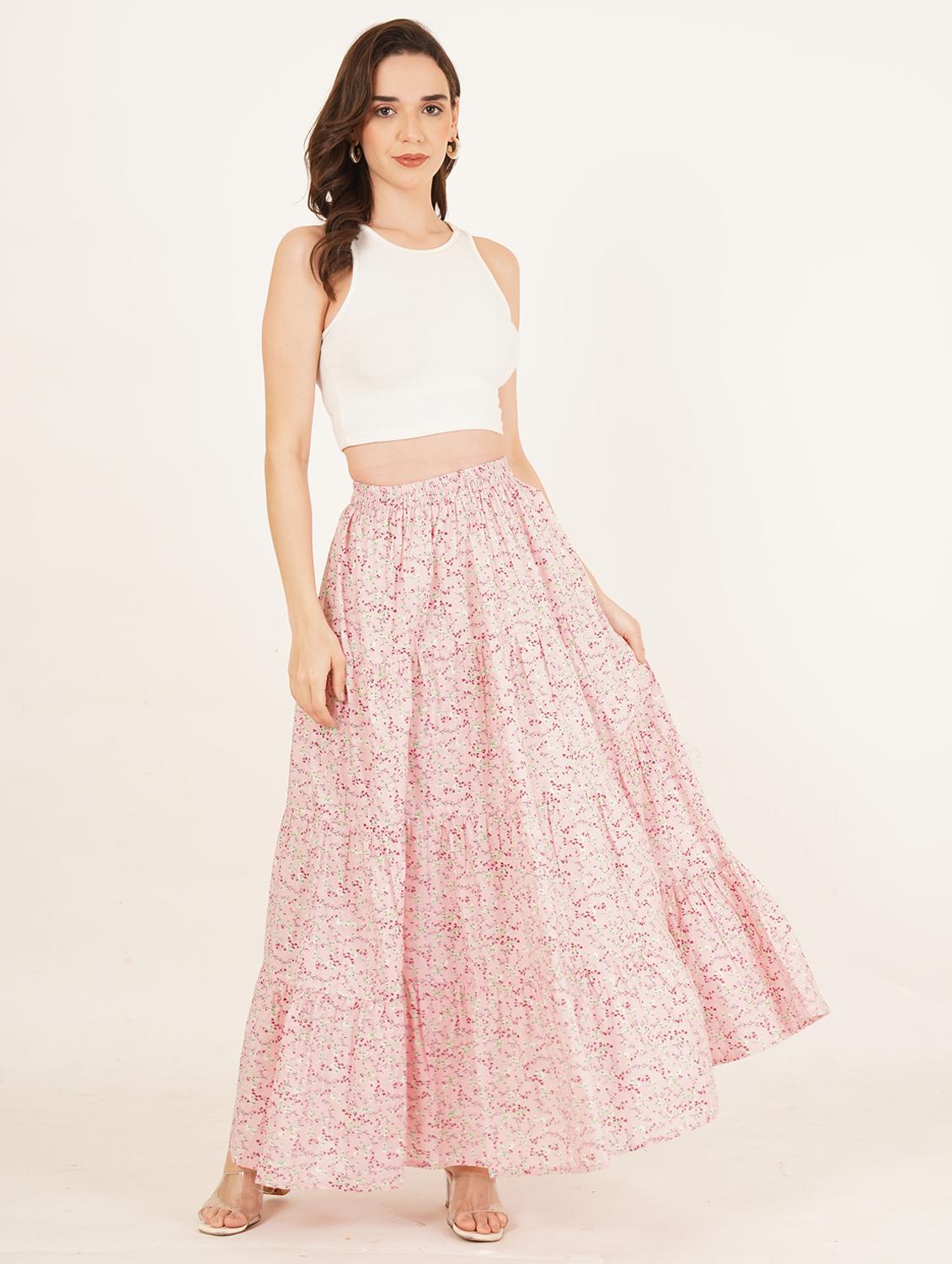 womenfloral print high rise tiered skirt - 22069698 - Standard Image - 5