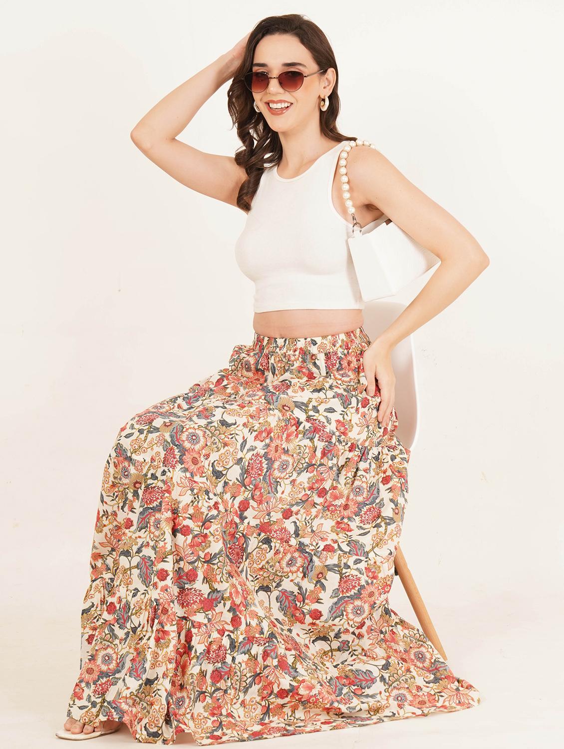 women floral print high rise tiered skirt - 22069699 - Standard Image - 5