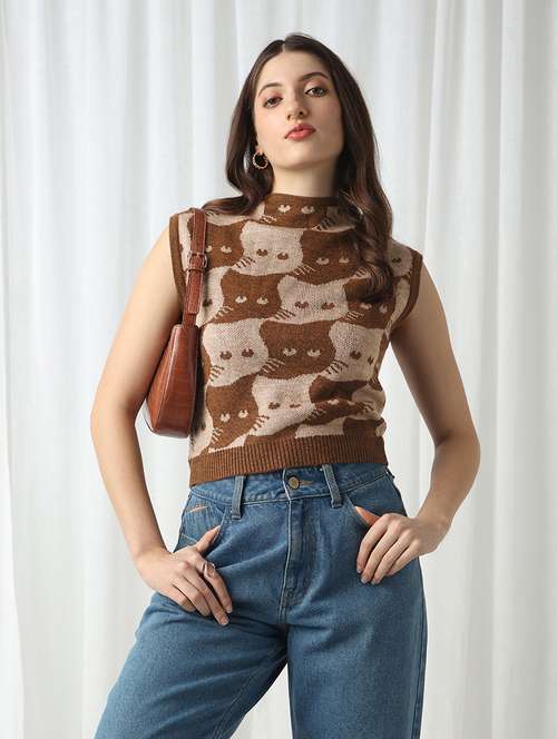 women self designed sleeveless crop pullover