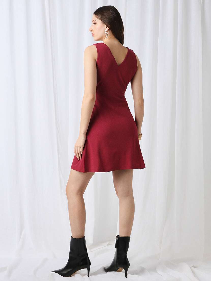women maroon solid sleeveless a-line dress - 22069727 - Standard Image - 3