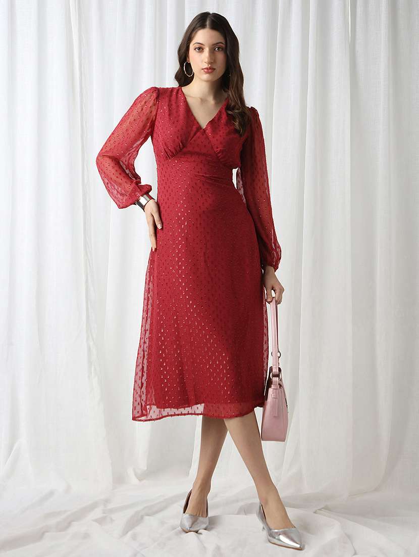 women self designed puff sleeve a-line dress - 22069731 - Zoom Image - 0
