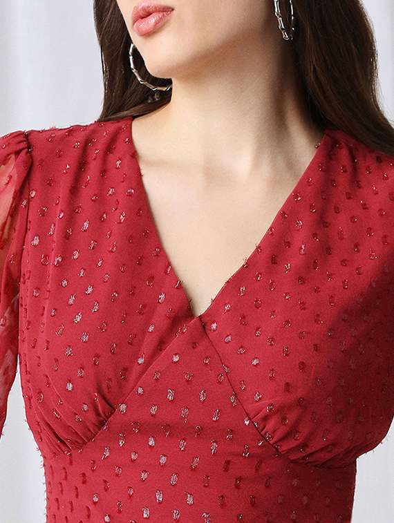women self designed puff sleeve a-line dress - 22069731 - Standard Image - 3