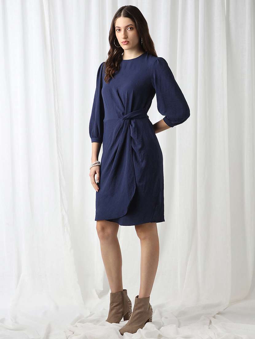 women solid puff sleeve sheath dress - 22069736 - Zoom Image - 0