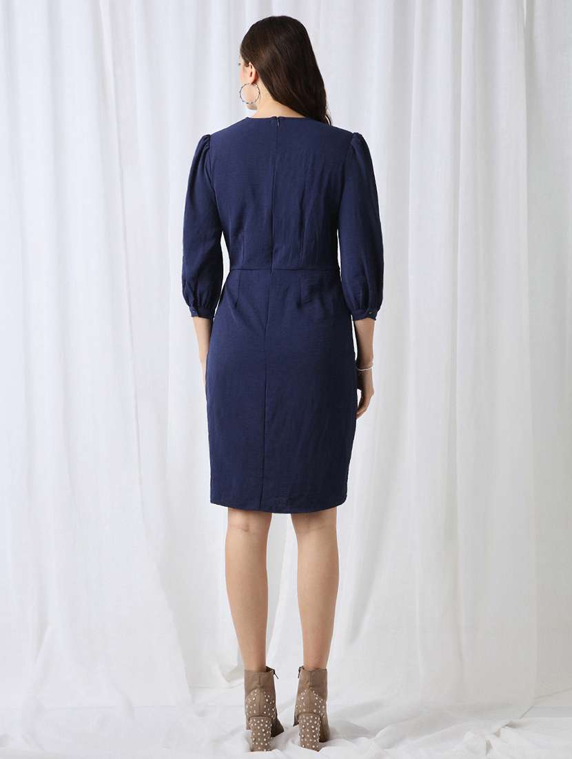 women solid puff sleeve sheath dress - 22069736 - Standard Image - 3