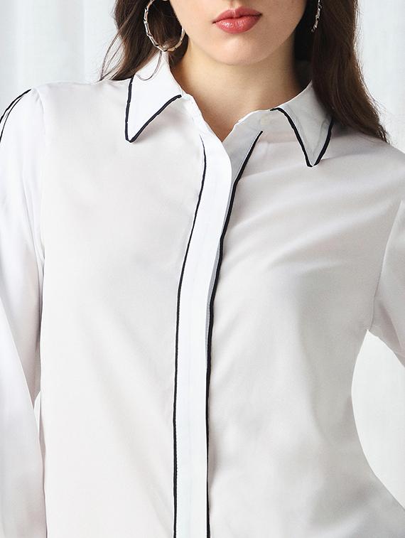women white solid collared long sleeve shirt - 22069740 - Standard Image - 3