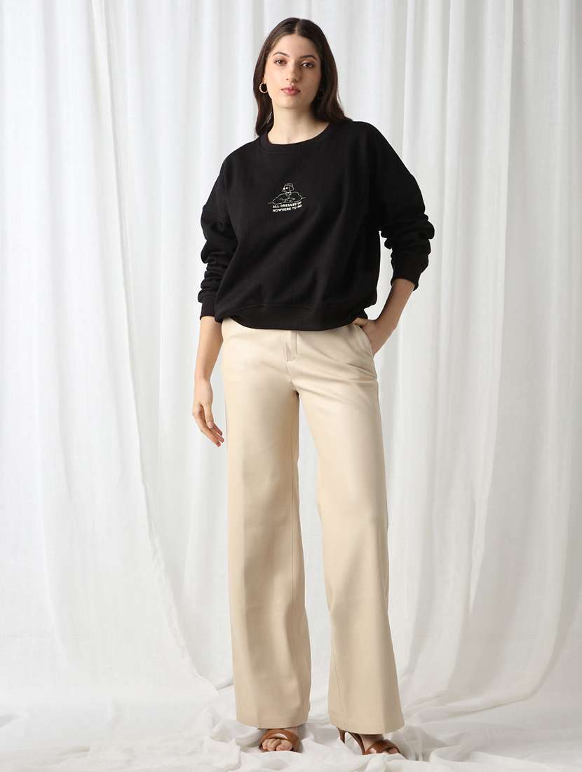 globus women black drop shoulder sleeves graphic print ribbed hem oversized sweatshirt - 22069749 -  Standard Image - 3