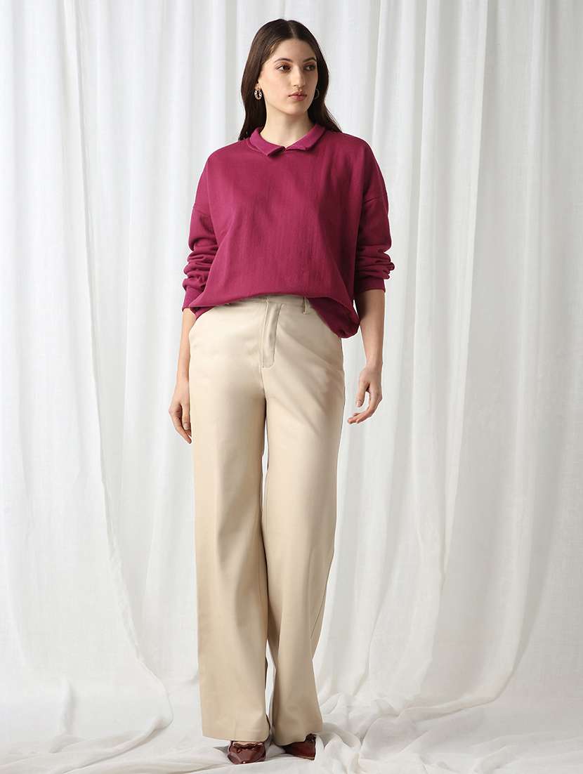 globus women pink collared neck drop shoulder sleeves ribbed hem oversized sweatshirt - 22069755 -  Standard Image - 3