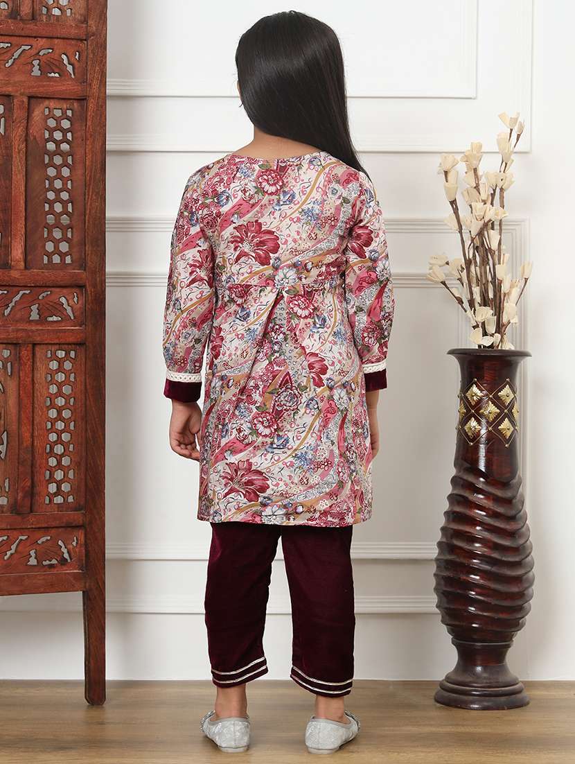 girls printed long sleeve kurta and pant set  - 22069762 -  Standard Image - 3