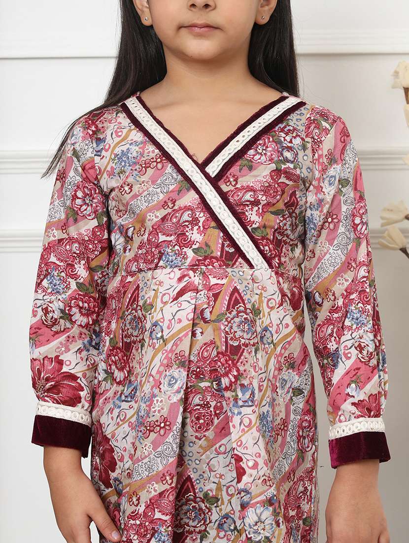 girls printed long sleeve kurta and pant set  - 22069762 -  Standard Image - 5