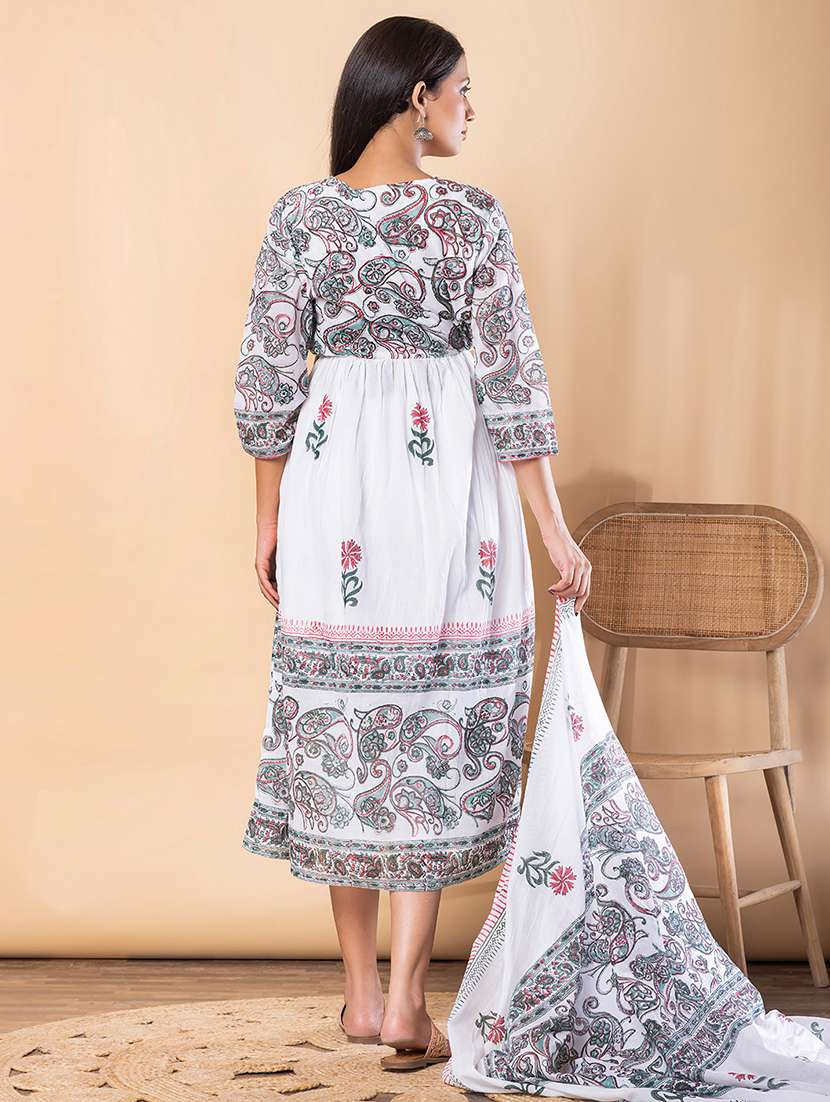 women printed three quarter sleeve kurta dupatta set - 22069766 -  Standard Image - 3