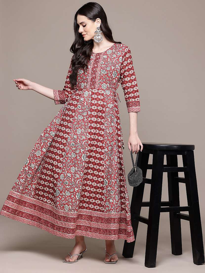women printed three quarter sleeve ethnic dress - 22069767 -  Zoom Image - 0