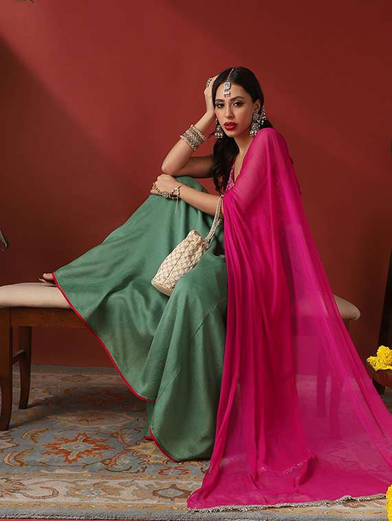 women solid with work flared stitched lehenga - 22069775 -  Standard Image - 3