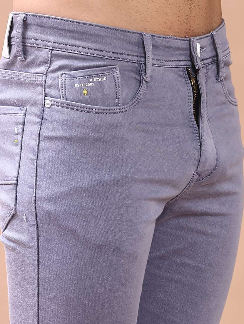 men plain mid rise full length slim fit jeans - 22069807 -  Standard Image - 5