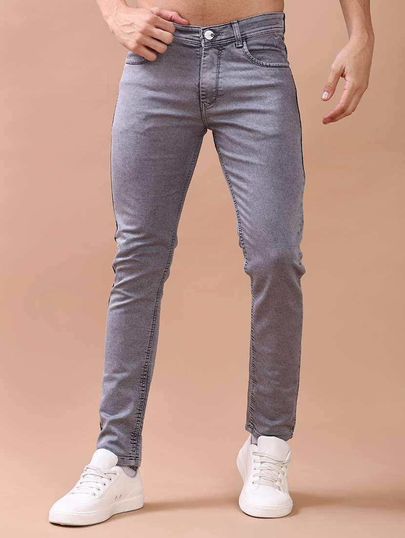 men plain mid rise full length slim fit jeans - 22069854 -  Zoom Image - 0