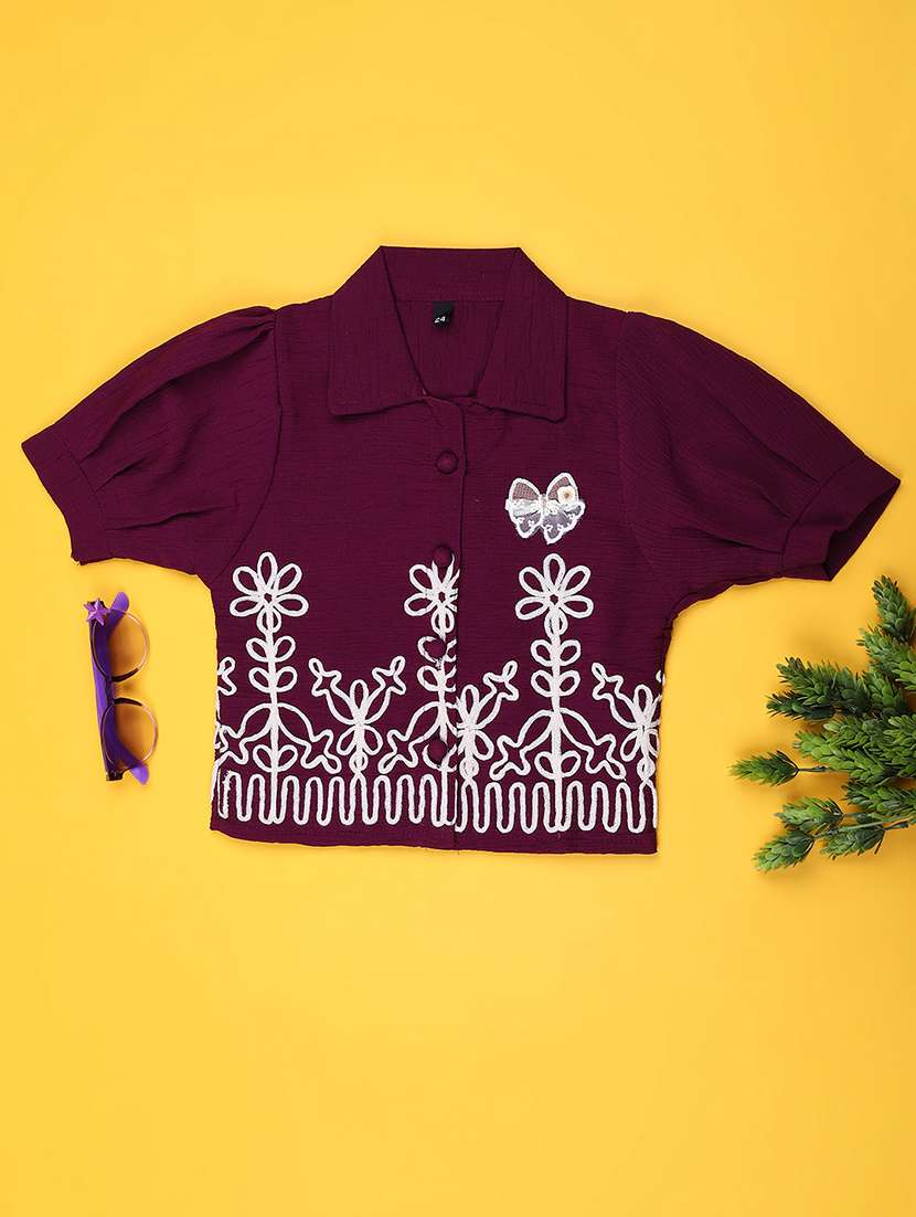 girls solid with work puff sleeve top