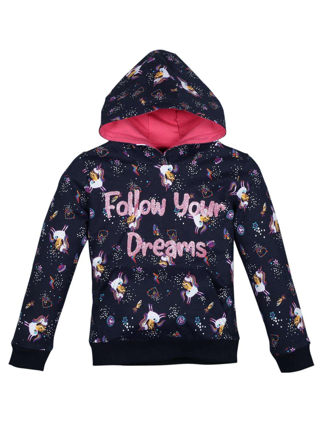 girls printed long sleeve hooded sweatshirt - 22070478 - Zoom Image - 0