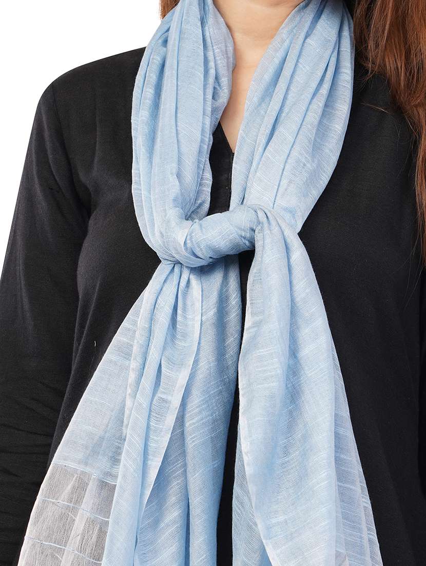 women dupatta with self linen like body with tiny sequins highlighting the edges - 22070603 -  Standard Image - 3