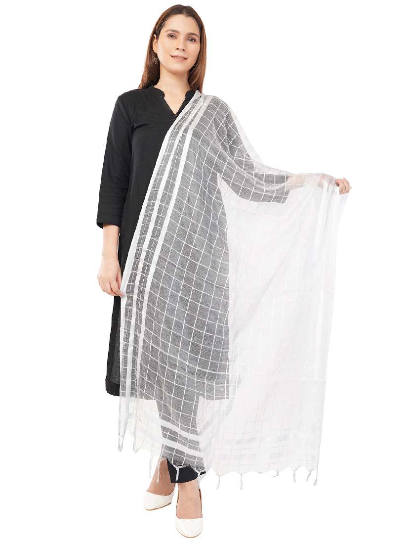 women dupatta with self linen like body with tiny sequins highlighting the edges - 22070607 - Zoom Image - 0