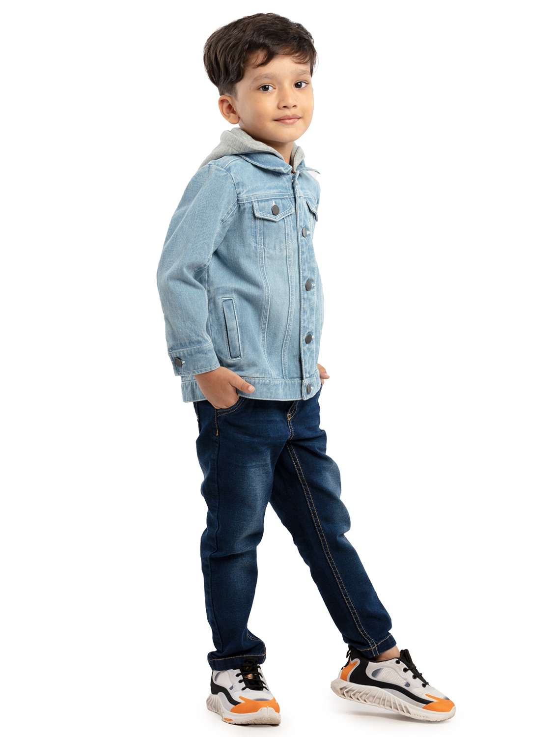 boys solid long sleeve hooded denim jacket - 22070610 -  Standard Image - 3