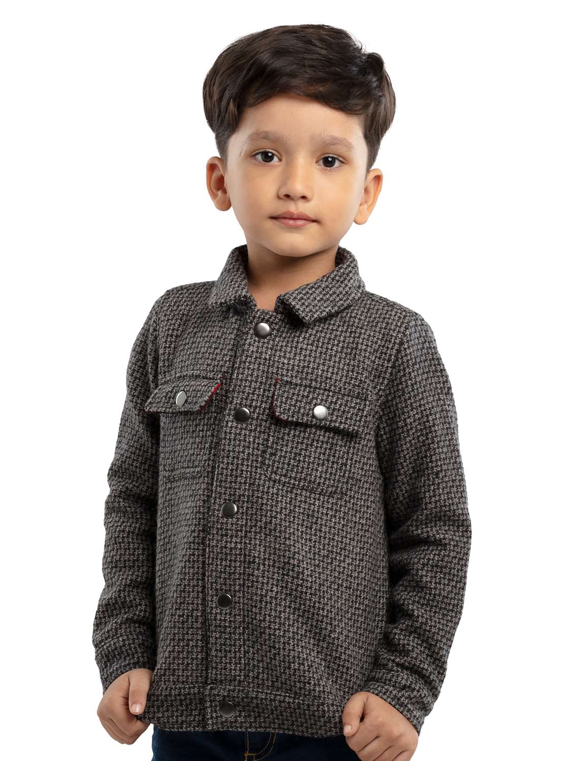 boys solid long sleeve collared shacket