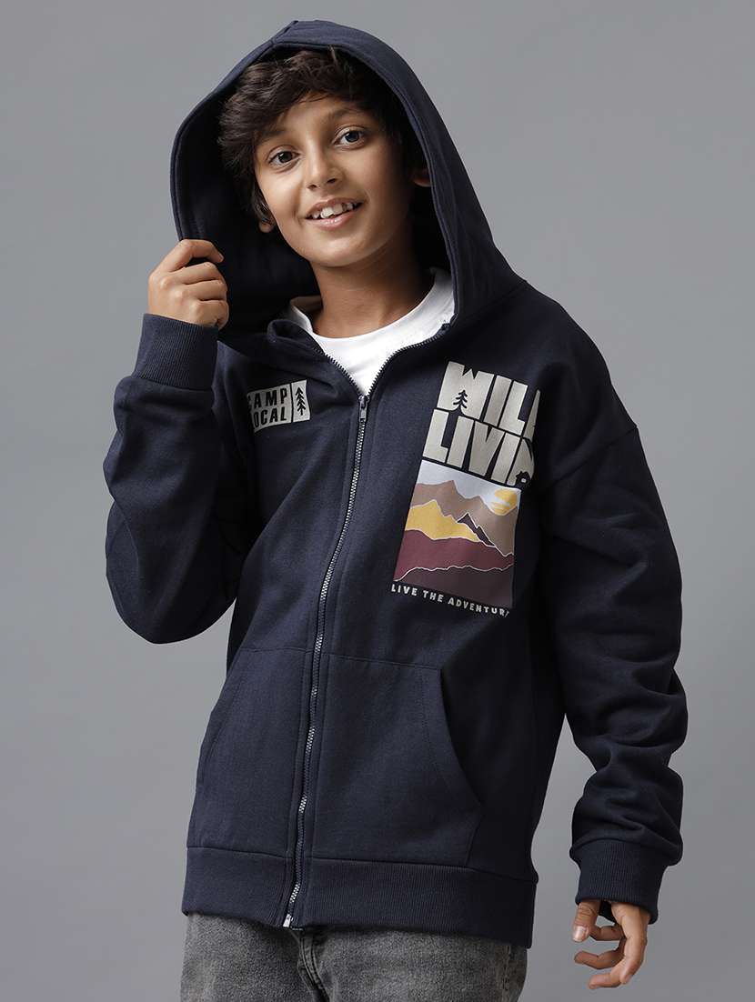 boys printed long sleeve hooded jacket - 22070631 -  Zoom Image - 0