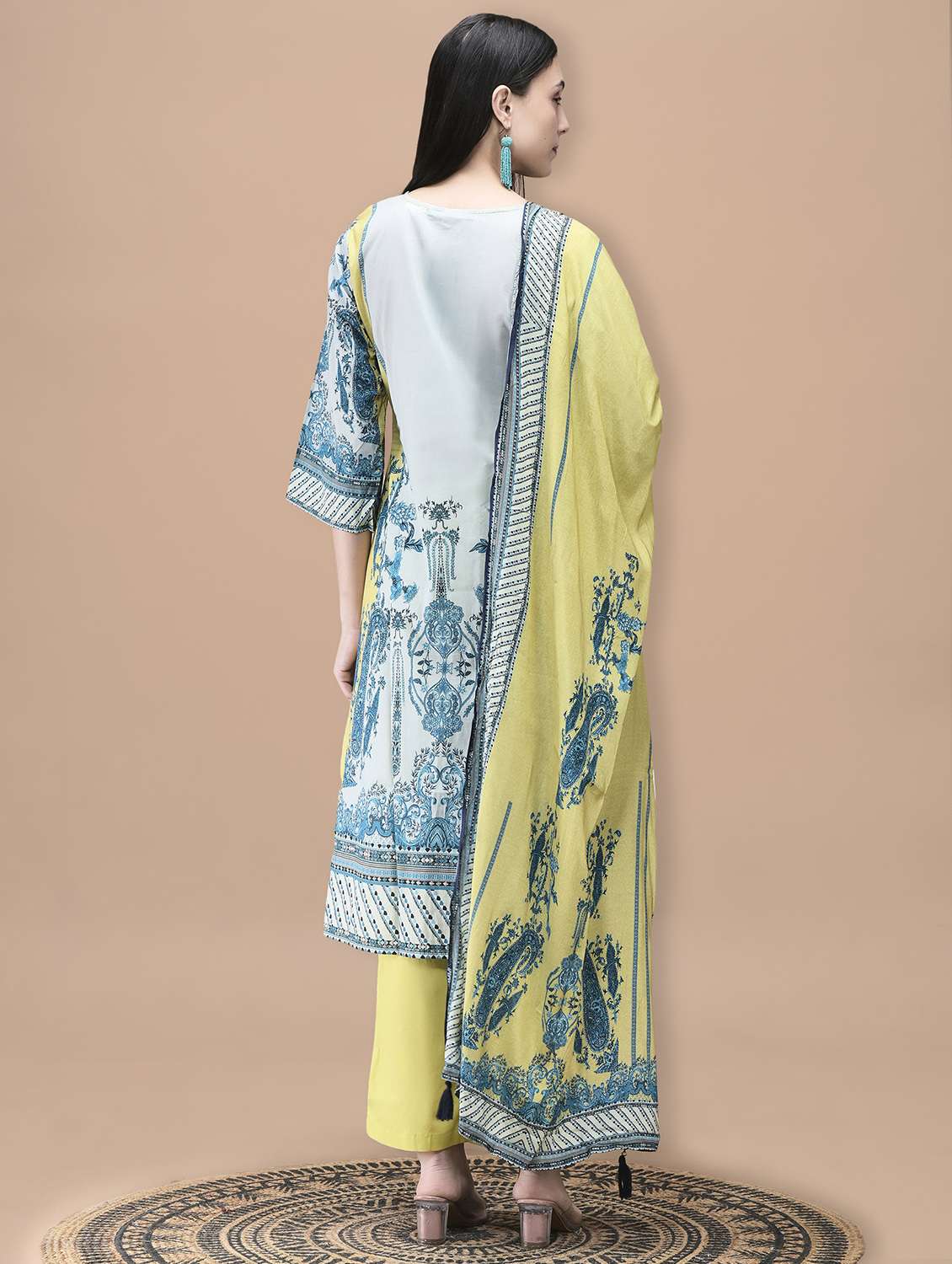 women printed three quarter sleeve kurta pant with dupatta set - 22070682 -  Standard Image - 3