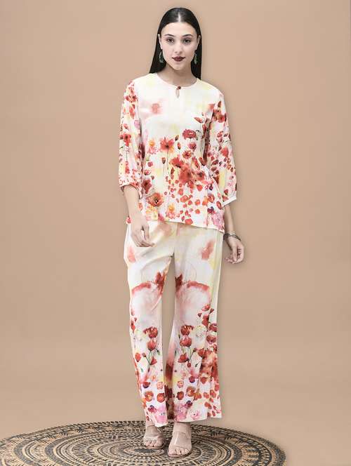 women floral three quarter sleeve ethnic co-ord set - 22070684 - Standard Image - 0