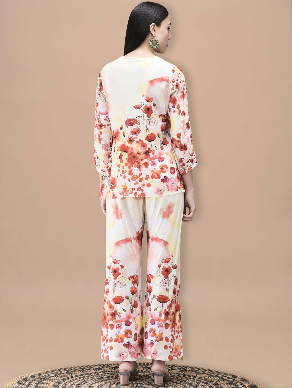 women floral three quarter sleeve ethnic co-ord set - 22070684 - Standard Image - 3
