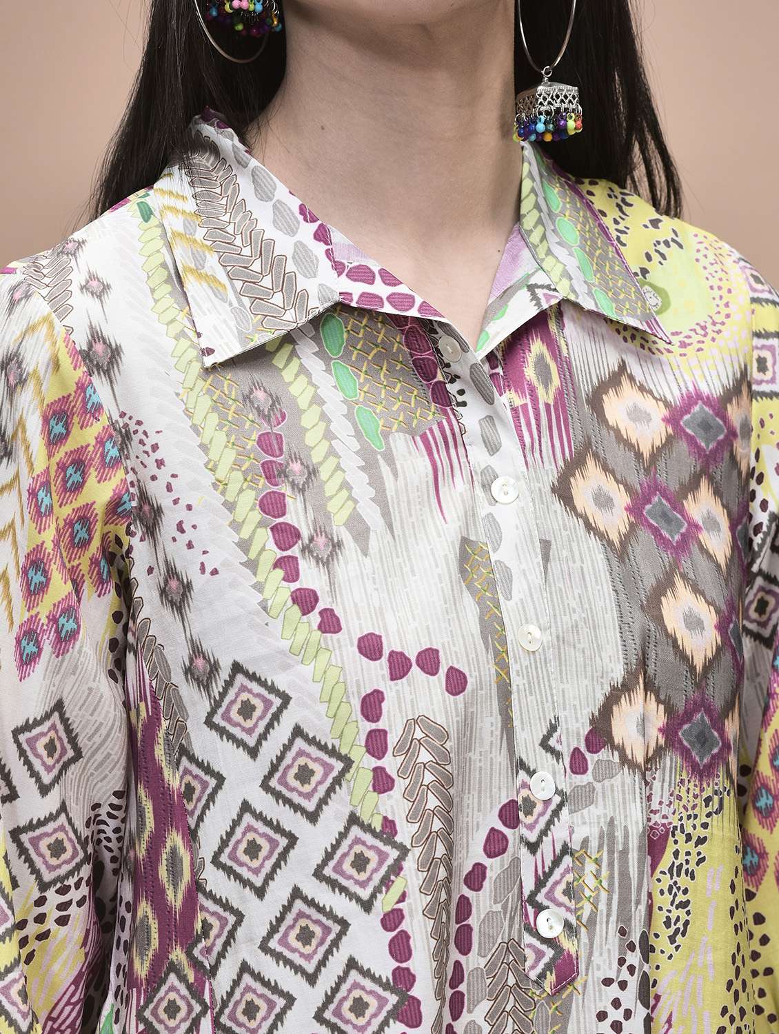 women ikat printed three quarter sleeve ethnic dress - 22070686 - Standard Image - 5