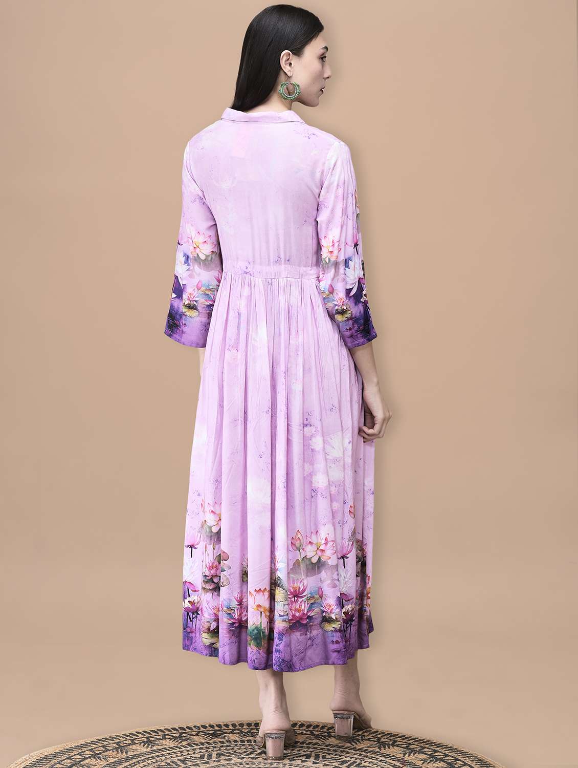 women floral three quarter sleeve fit & flare ethnic dress - 22070687 -  Standard Image - 3