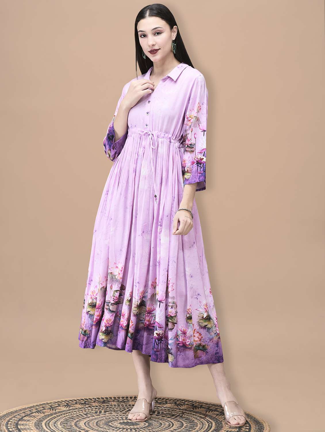 women floral three quarter sleeve fit & flare ethnic dress - 22070687 -  Standard Image - 5