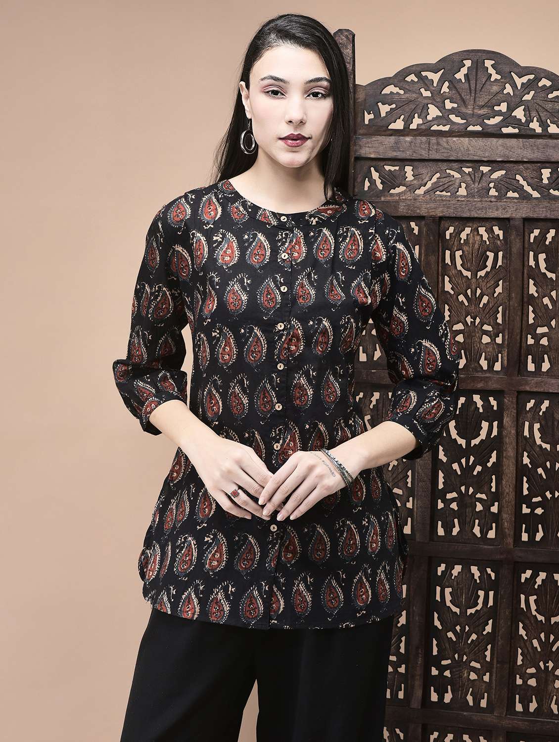women printed three quarter sleeve kurti - 22070688 -  Zoom Image - 0