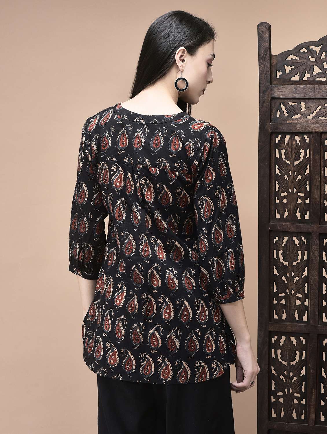 women printed three quarter sleeve kurti - 22070688 - Standard Image - 3