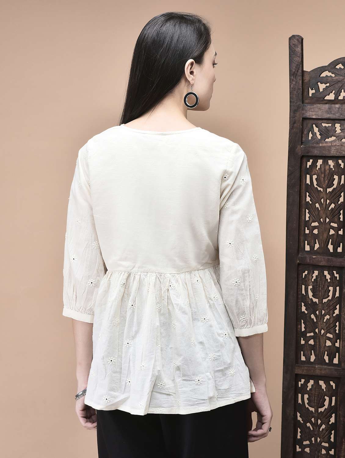 women embroidered tie-up neck flared tunic - 22070690 -  Standard Image - 3