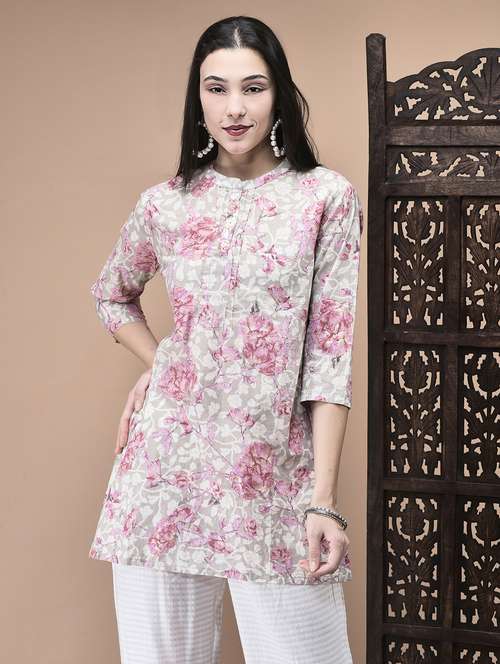 women floral print three quarter sleeve tunic - 22070692 -  Standard Image - 0
