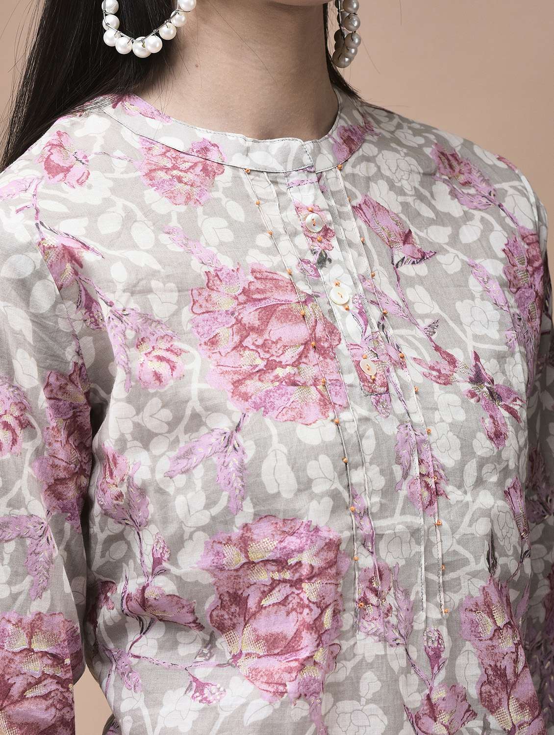 women floral print three quarter sleeve tunic - 22070692 - Standard Image - 5