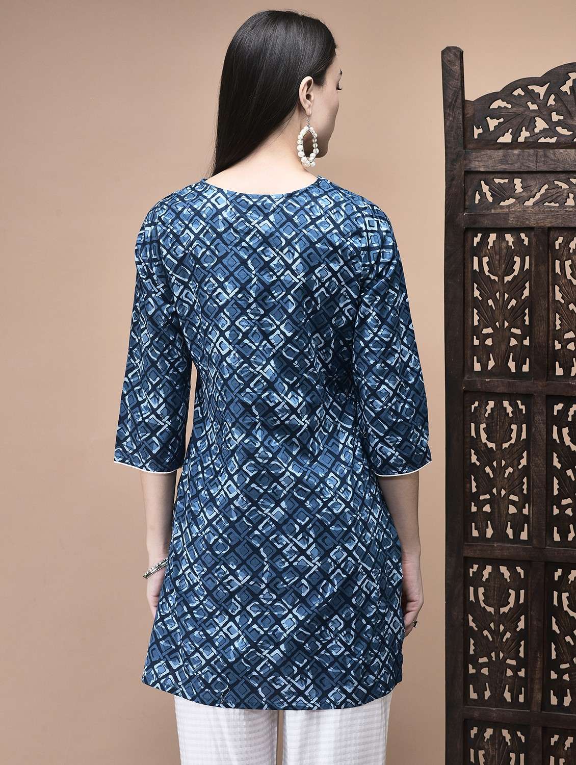 women printed three quarter sleeve kurti - 22070693 - Standard Image - 3