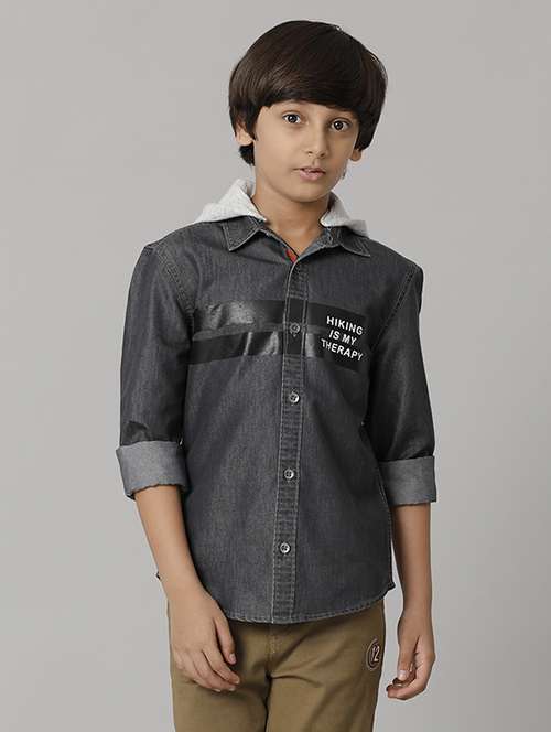 boy hooded long sleeve regular fit shirt - 22070778 - Standard Image - 0