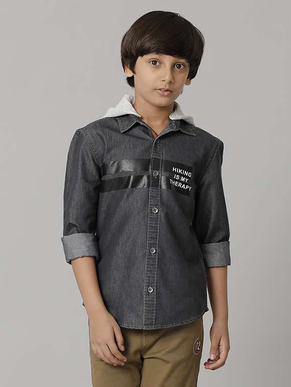 boy hooded long sleeve regular fit shirt - 22070778 - Zoom Image - 0