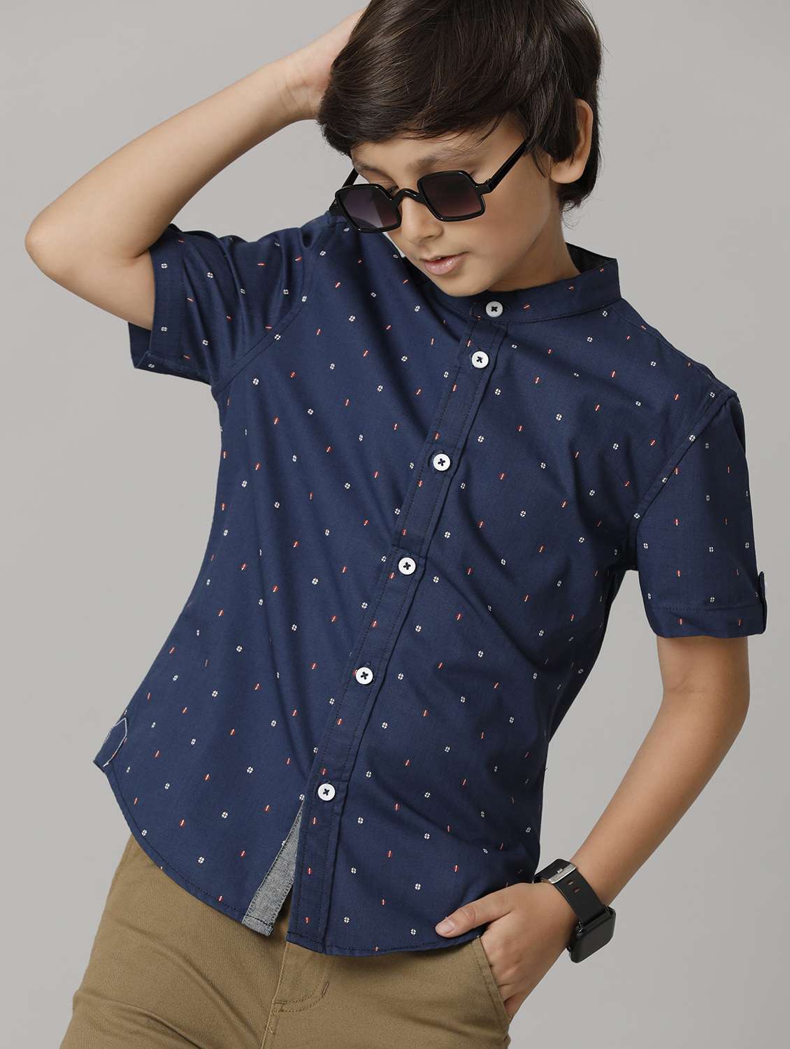 boy mandarin collared short sleeve regular fit shirt