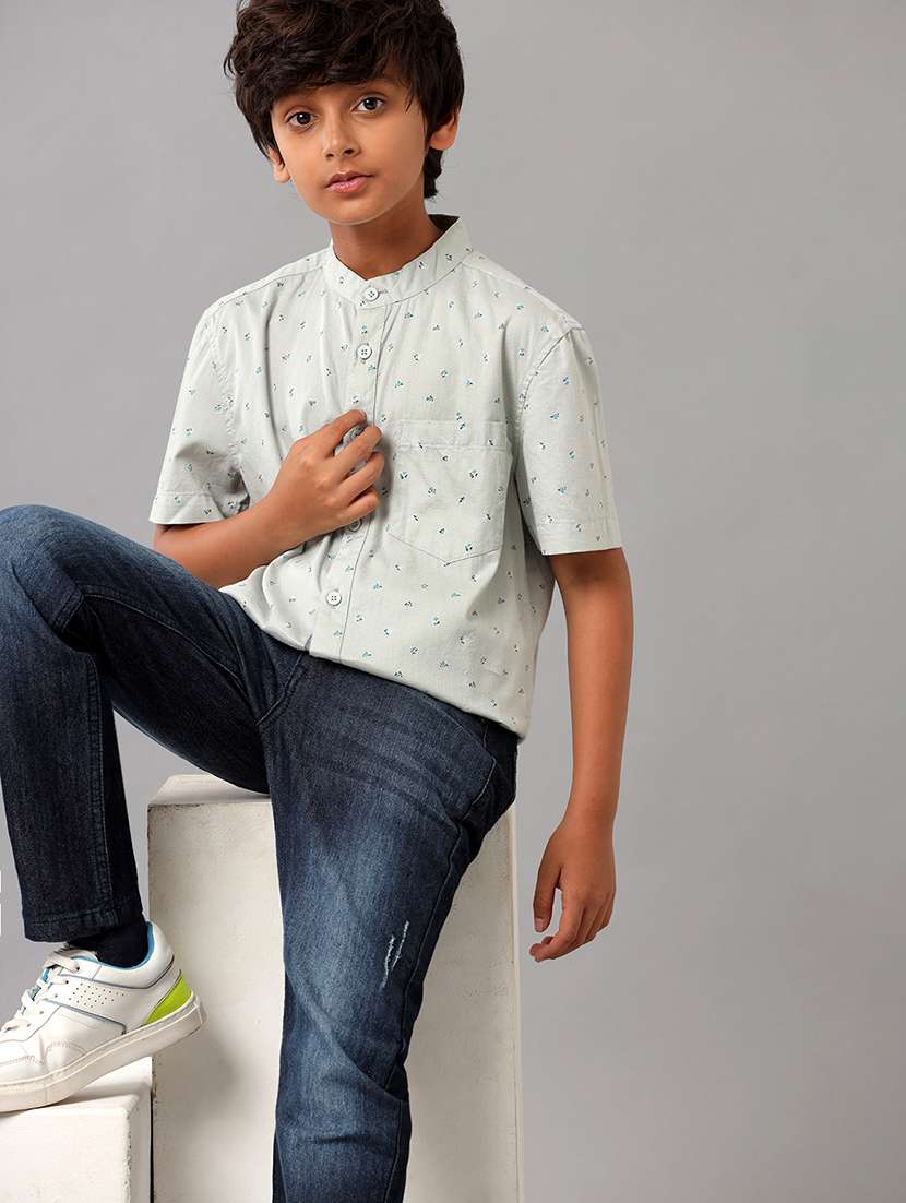 boys mandarin collared short sleeve regular fit shirt - 22070822 -  Standard Image - 3