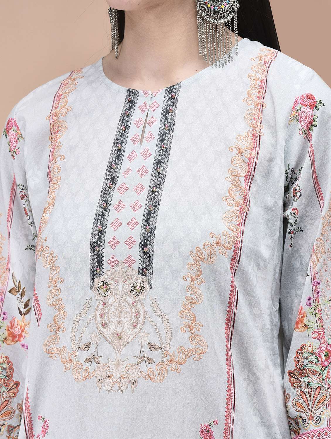 women printed three quarter sleeve kurta pant with dupatta set - 22070842 - Standard Image - 5